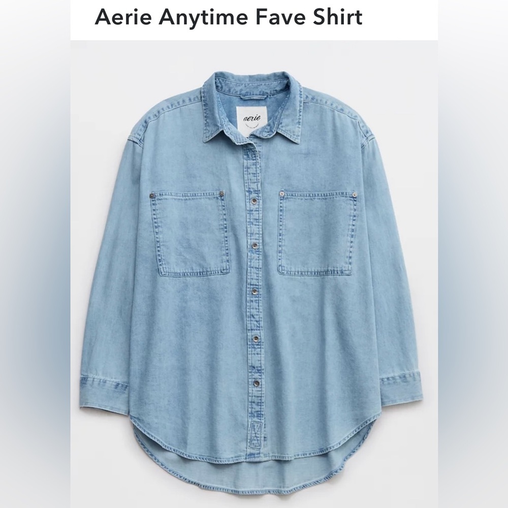 Aerie Anytime Fave Shirt Light Wash XS